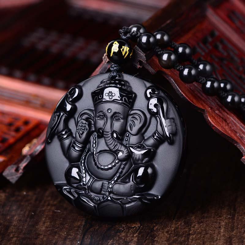 Ganesha Obsidian Halskette - Wohlhaben & Schutz - spiritofesoterik