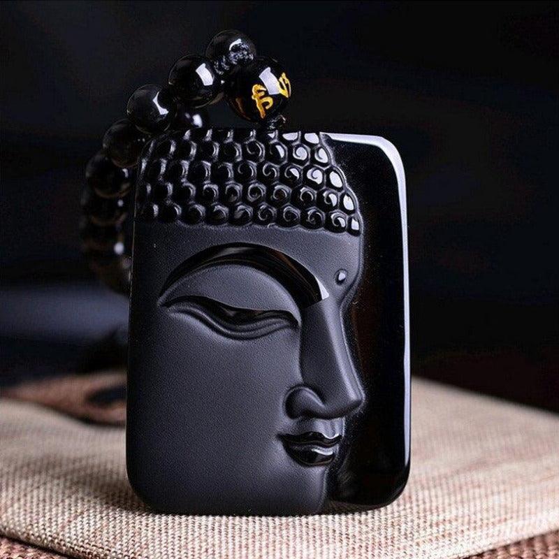 Buddha-Kopf Obsidian Halskette - spiritofesoterik
